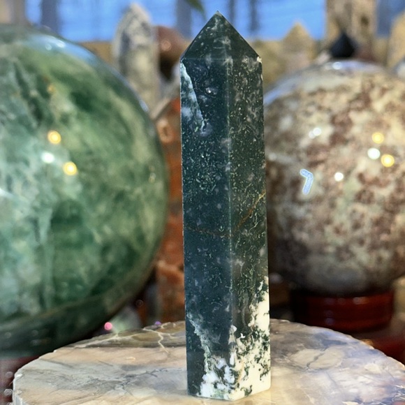 Moss Agate Crystal Point! - Picture 3 of 4